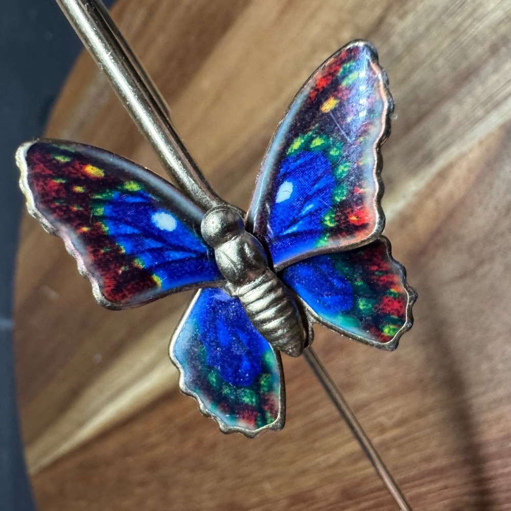 Gold Tone Butterfly Hook Bookmark Blue Purple Enamel Effect Metal Book Accessory